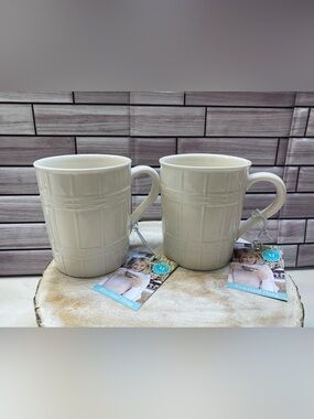 Martha stewart ❤️(2) Stoneware Mug White 14oz Farmhouse New